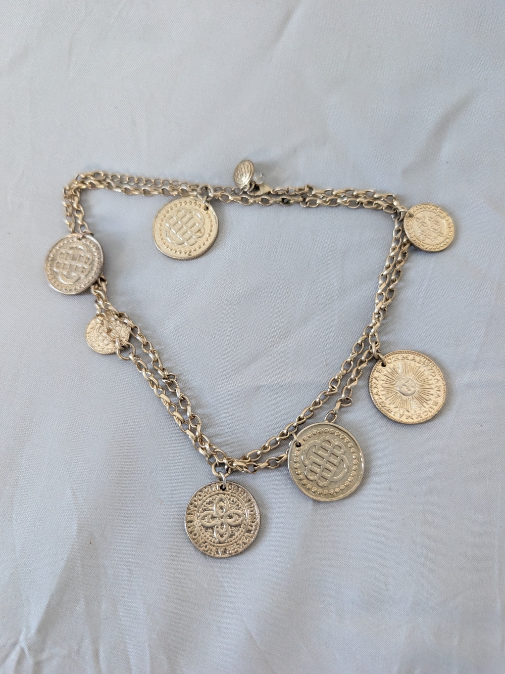 bill blass Silver-Tone Coin Charm Layered Necklace